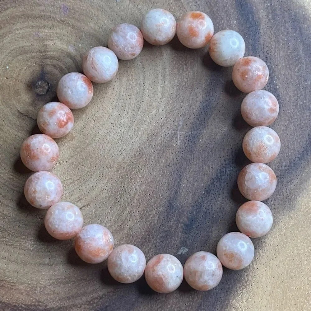 Sunstone stretch beaded bracelet 7” crystal healing beads 10mm Norse Viking